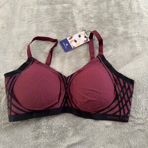 NWT Honeylove V-Neck Bra Women's 1X 40 C/D Burgundy Black